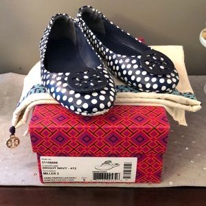 Tory Burch Navy Minnie Travel Ballet Flat